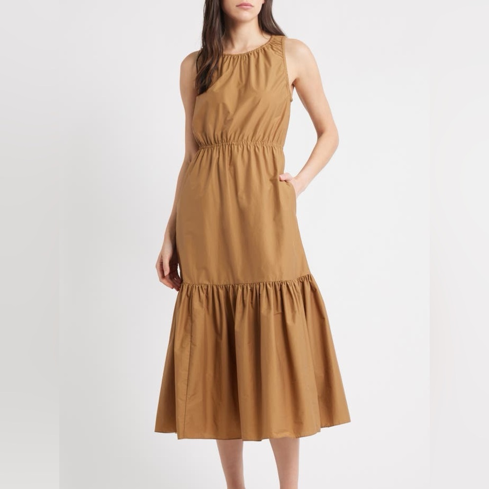 Theory Sleeveless Tiered Cotton Blend Dress large